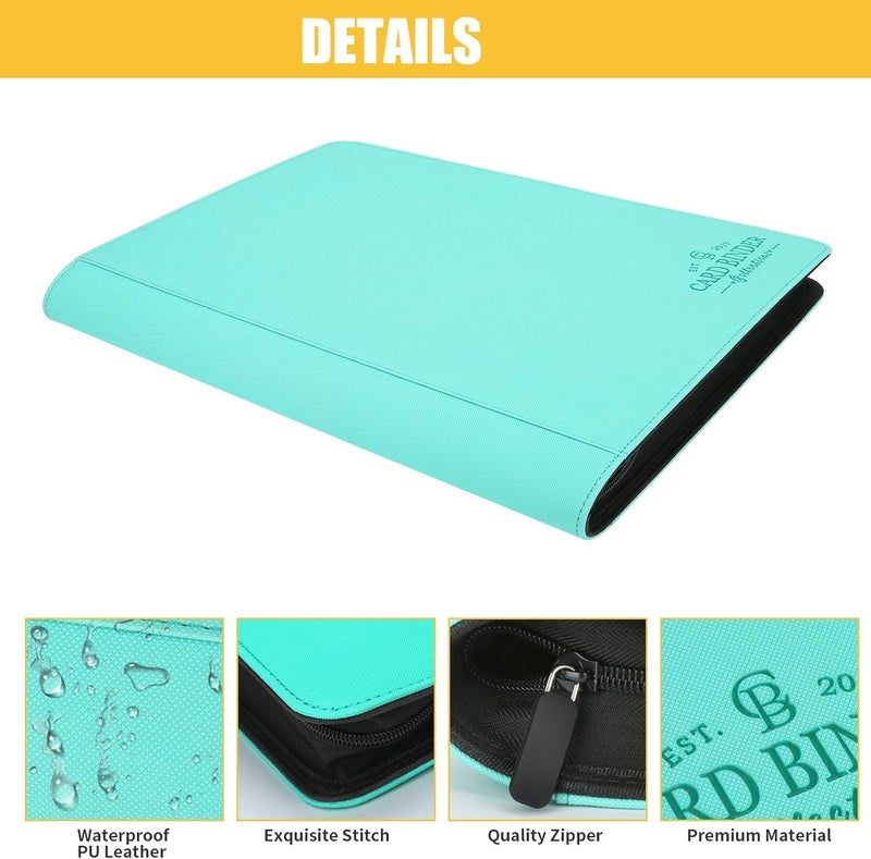 CARDBINDER Toploader Binder,Toploader Hard Cases, 9-Pocket Pages Sleeves Hold up 288 Cards.Toploader Card Binder with Sleeves for “3×4” rigid，Card Holder(lake blue) - Image 5